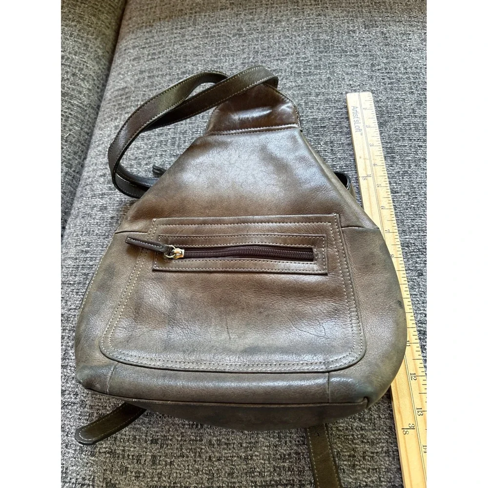 Tignanello Dark Brown Leather Sling Backpack Teardrop Triangle Bag Womens